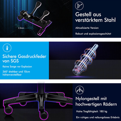 ALFORDSON Gaming Stuhl Office Racer Großes Lendenkissen Fußstütze Sitz Leder Schwarz