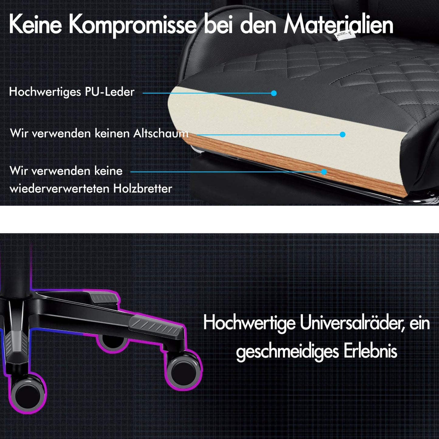 ALFORDSON Gaming Stuhl Office Racer Großes Lendenkissen Fußstütze Sitz Leder Grau