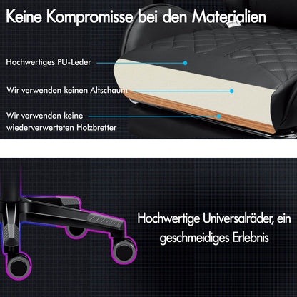 ALFORDSON Gaming Stuhl Office Racer Großes Lendenkissen Fußstütze Sitz Leder Grau
