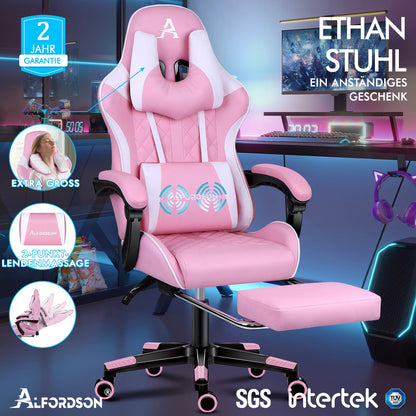 ALFORDSON Gaming Stuhl Office Racer Großes Lendenkissen Fußstütze Sitz Leder Rosa
