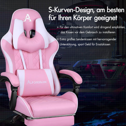 ALFORDSON Gaming Stuhl Office Racer Großes Lendenkissen Fußstütze Sitz Leder Rosa