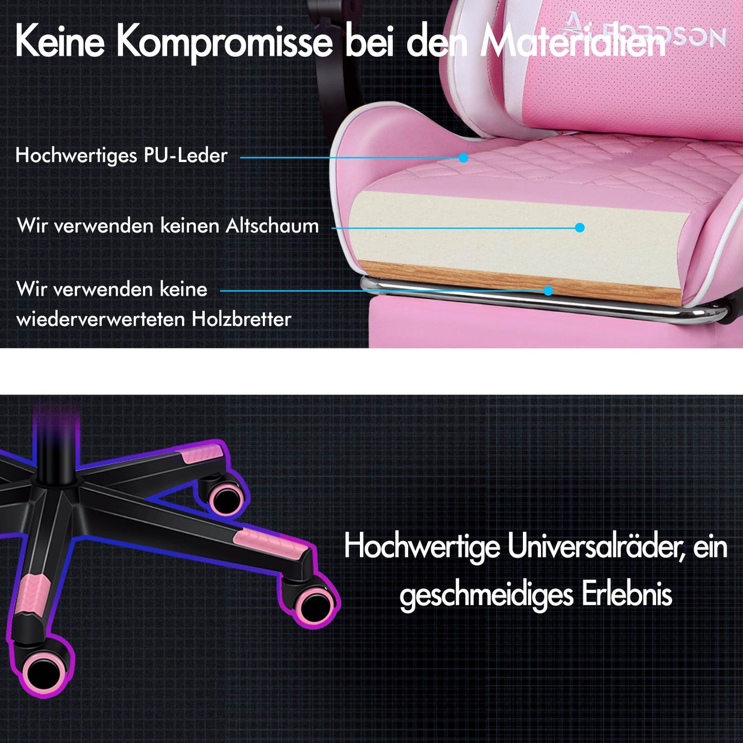 ALFORDSON Gaming Stuhl Office Racer Großes Lendenkissen Fußstütze Sitz Leder Rosa