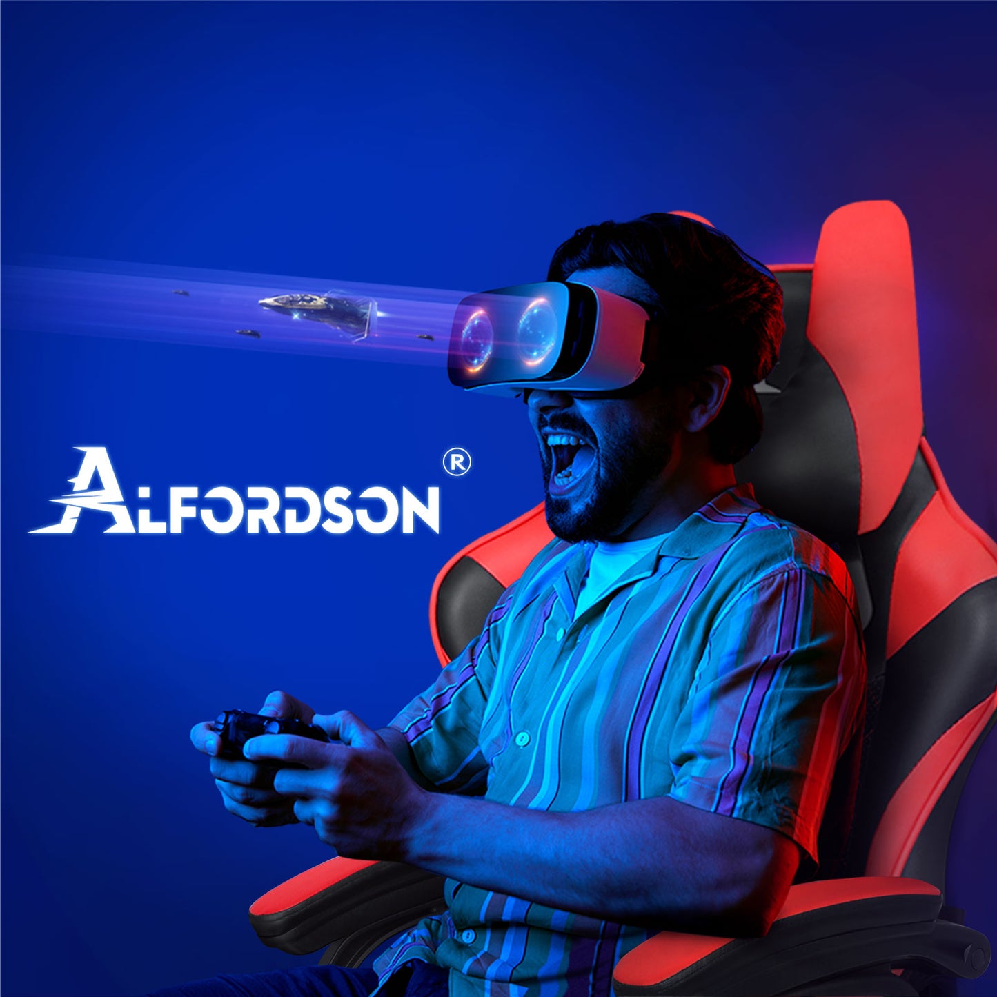 ALFORDSON Gaming Stuhl Office Racer Großes Lendenkissen Fußstütze Sitz Leder Rot