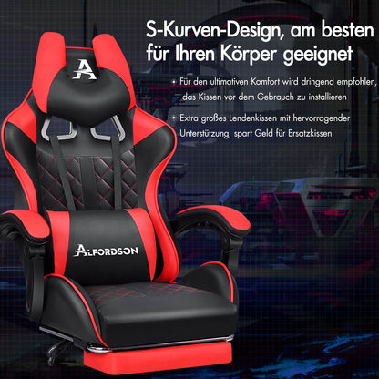 ALFORDSON Gaming Stuhl Office Racer Großes Lendenkissen Fußstütze Sitz Leder Rot