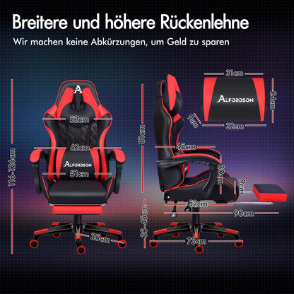 ALFORDSON Gaming Stuhl Office Racer Großes Lendenkissen Fußstütze Sitz Leder Rot