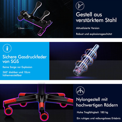 ALFORDSON Gaming Stuhl Office Racer Großes Lendenkissen Fußstütze Sitz Leder Rot