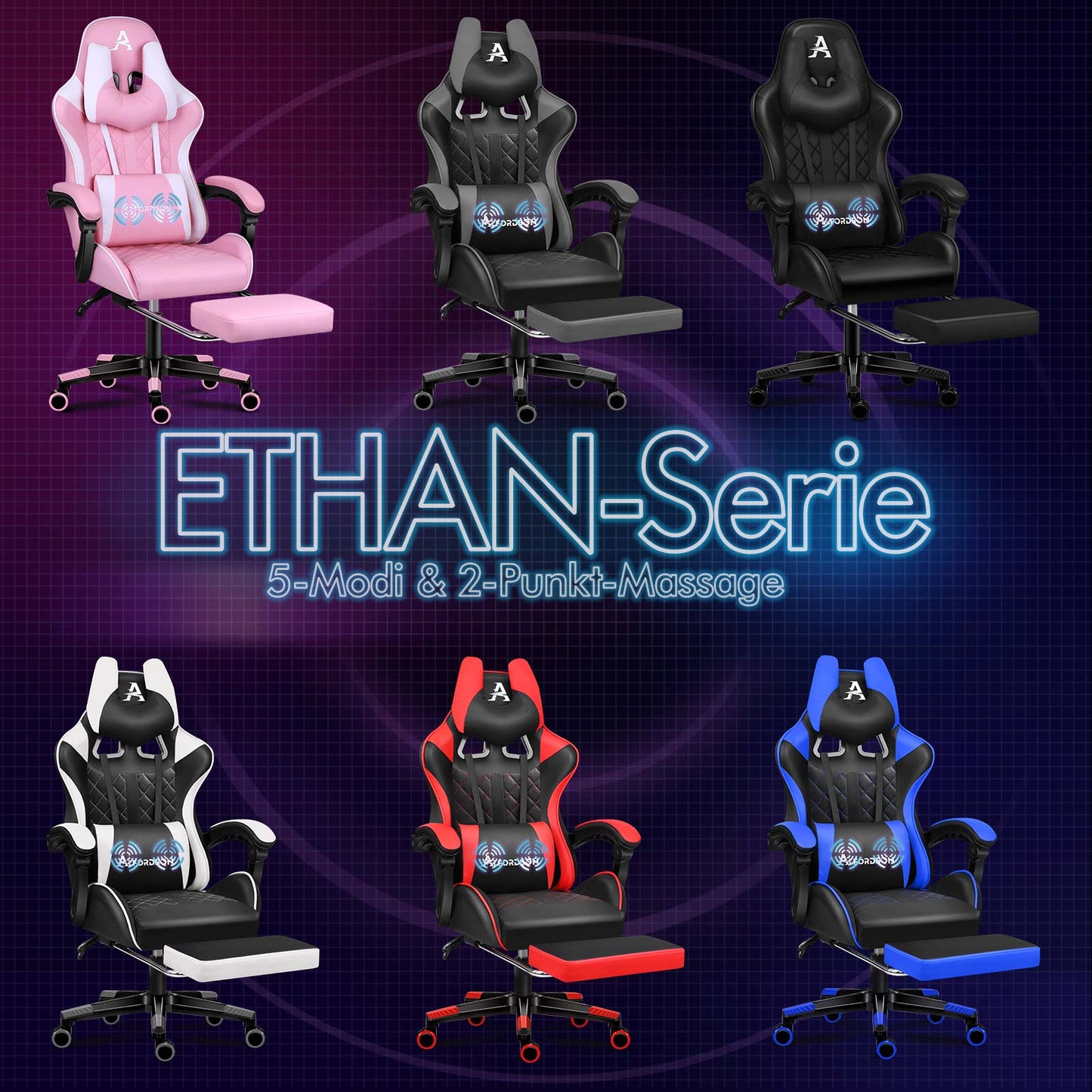 Silla gaming ALFORDSON de oficina Racer con cojín lumbar grande y reposapiés, asiento de cuero blanco