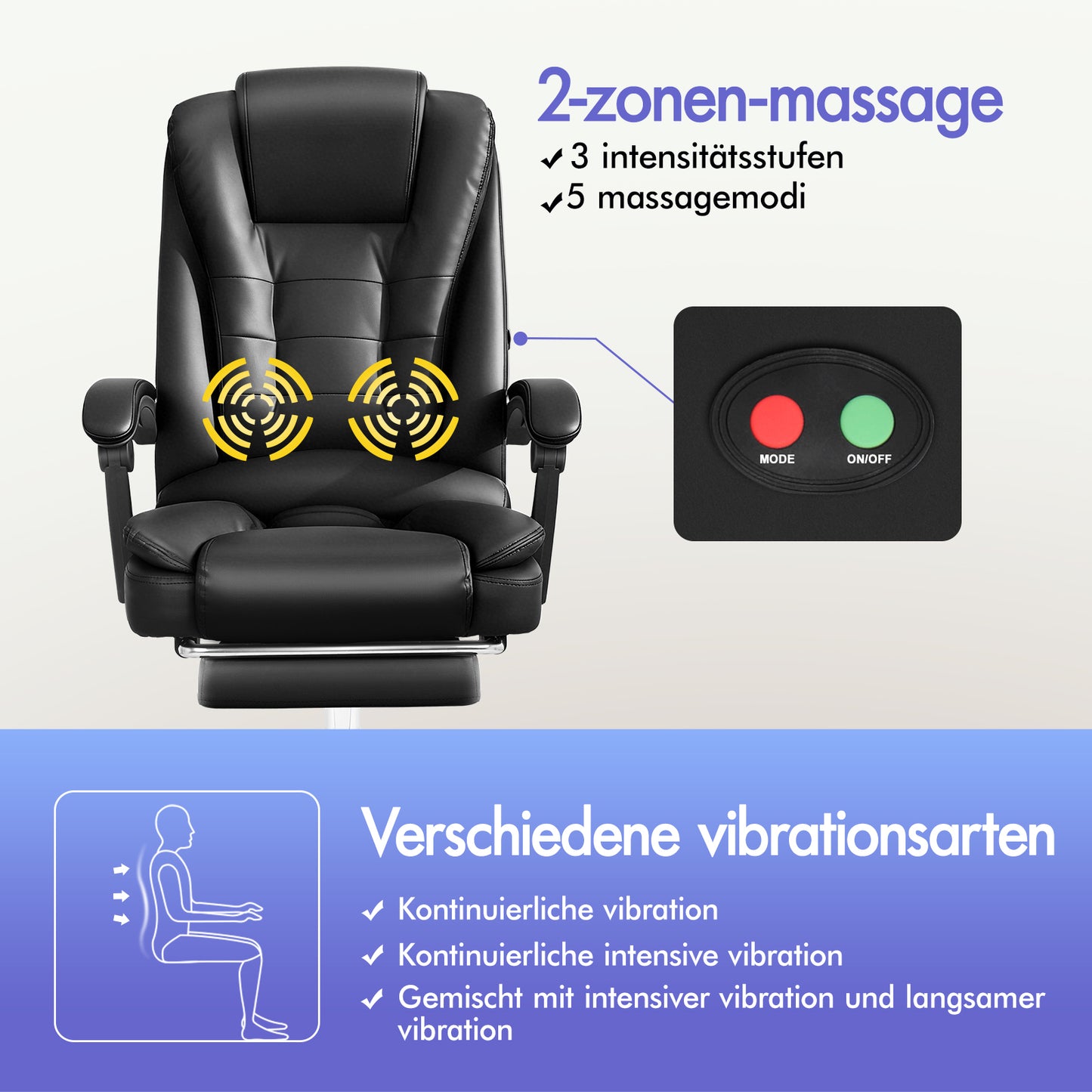 ALFORDSON Massage-Bürostuhl Gaming-Stuhl Executive-Sitz PU-Leder Computer Racer, Schwarz