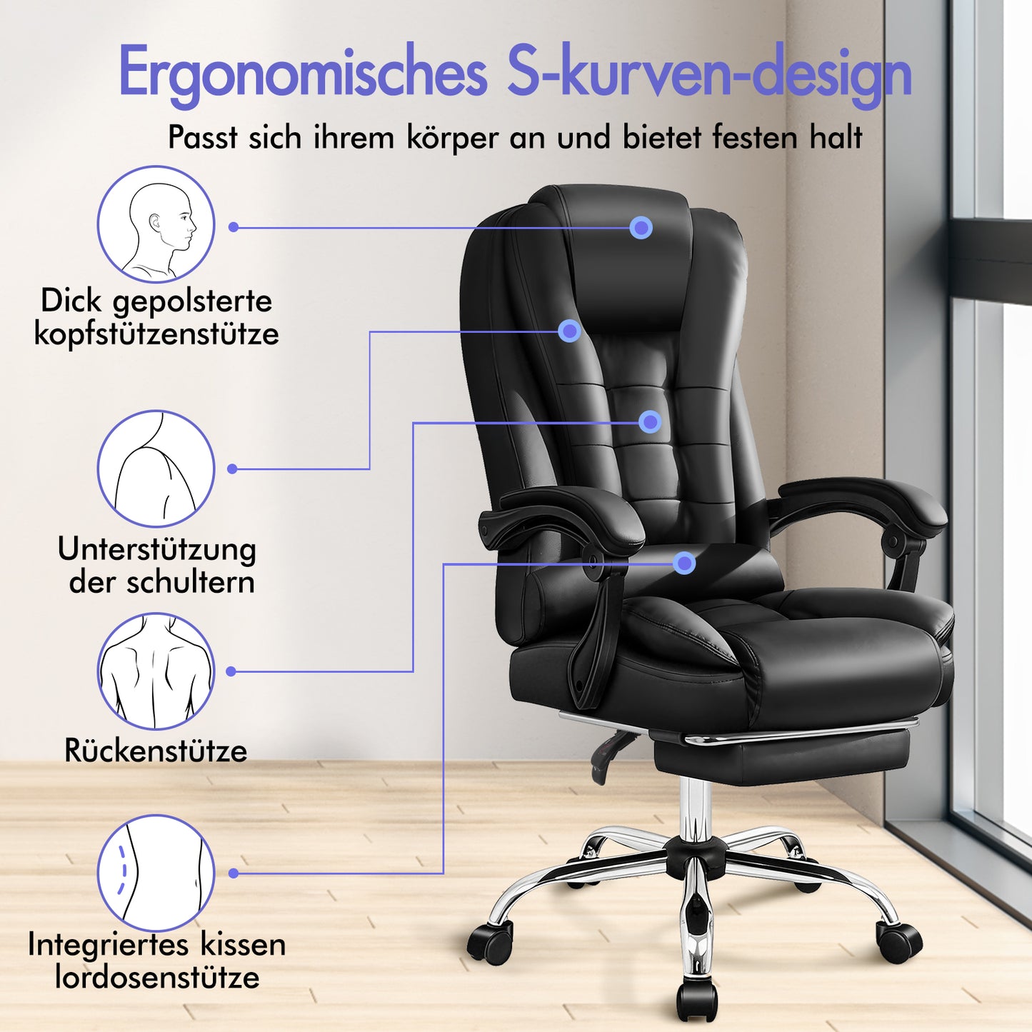 ALFORDSON Massage-Bürostuhl Gaming-Stuhl Executive-Sitz PU-Leder Computer Racer, Schwarz