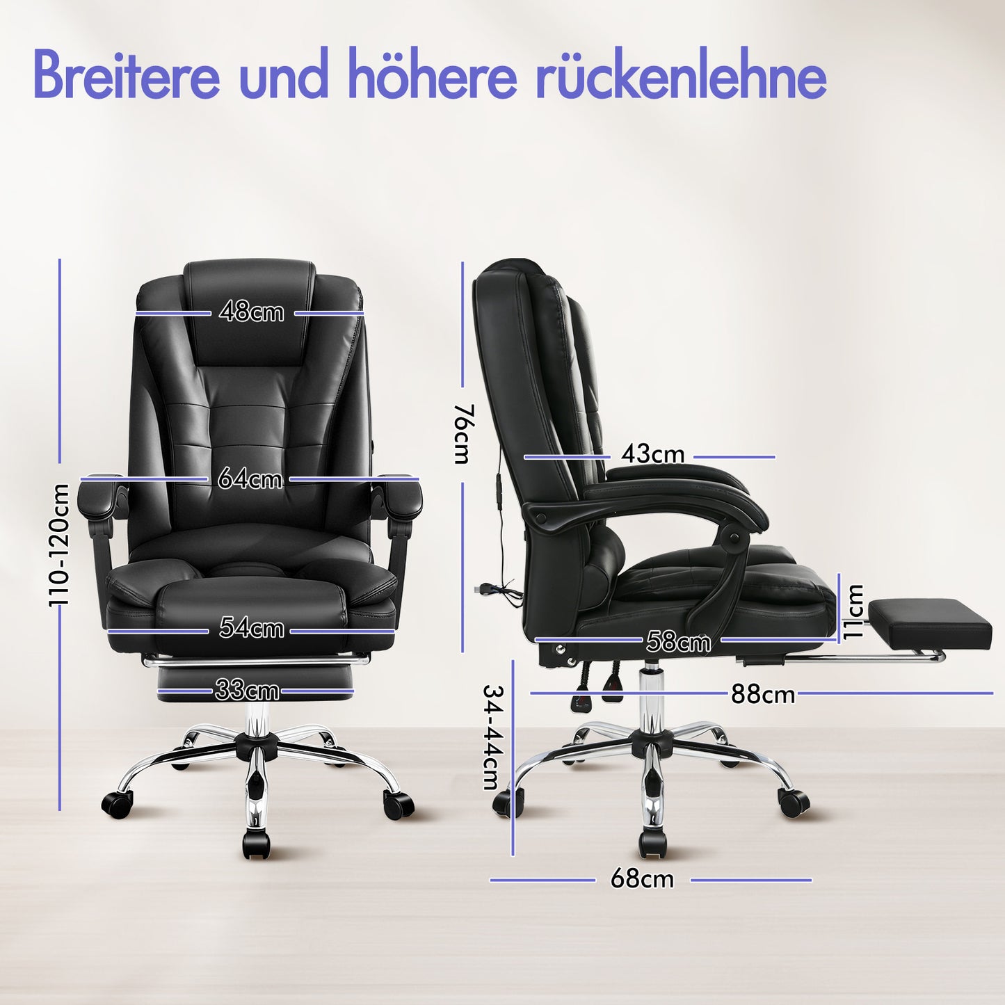 ALFORDSON Massage-Bürostuhl Gaming-Stuhl Executive-Sitz PU-Leder Computer Racer, Schwarz