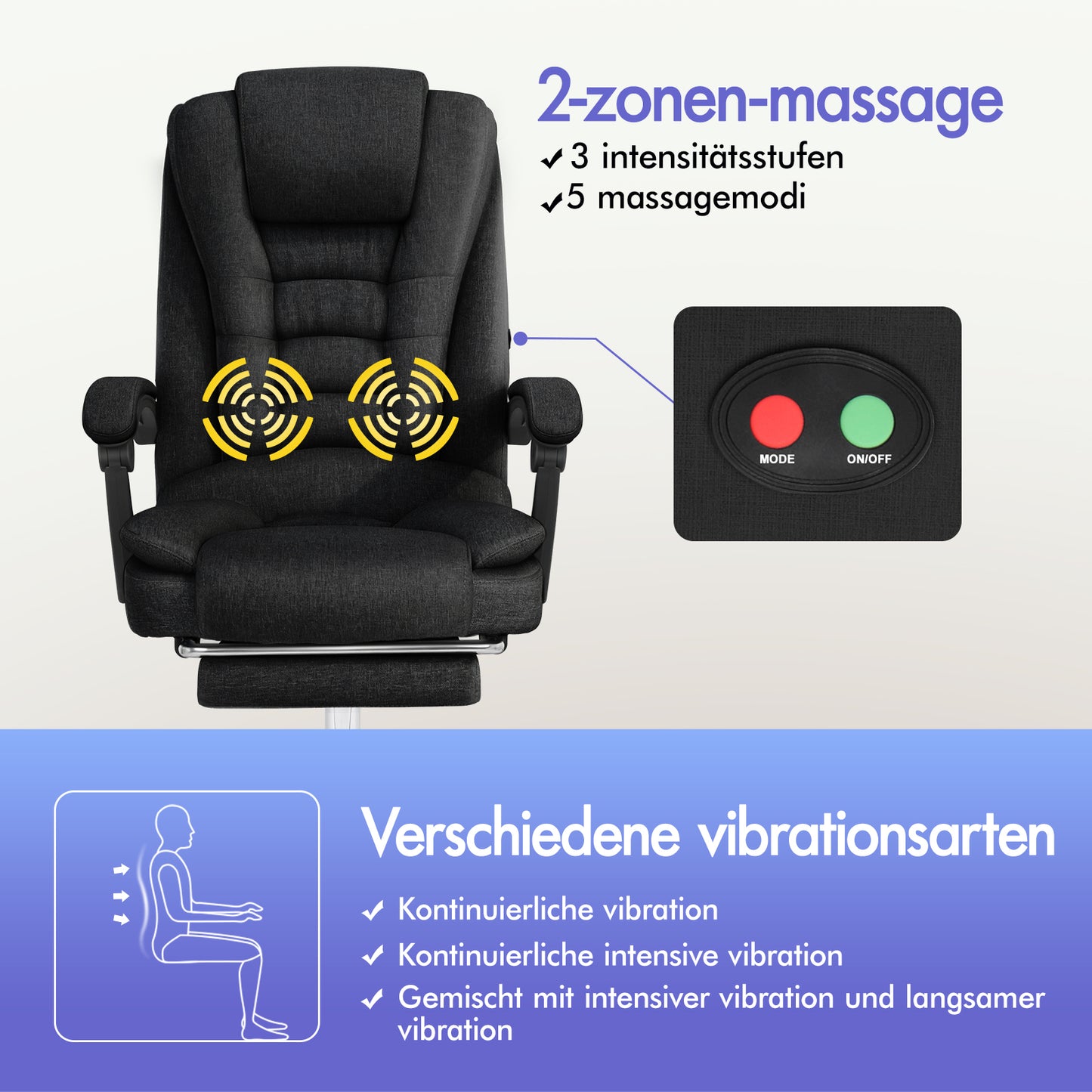ALFORDSON Massage Bürostuhl Executive Sitz Stoff Gaming Computer Racer, Schwarz