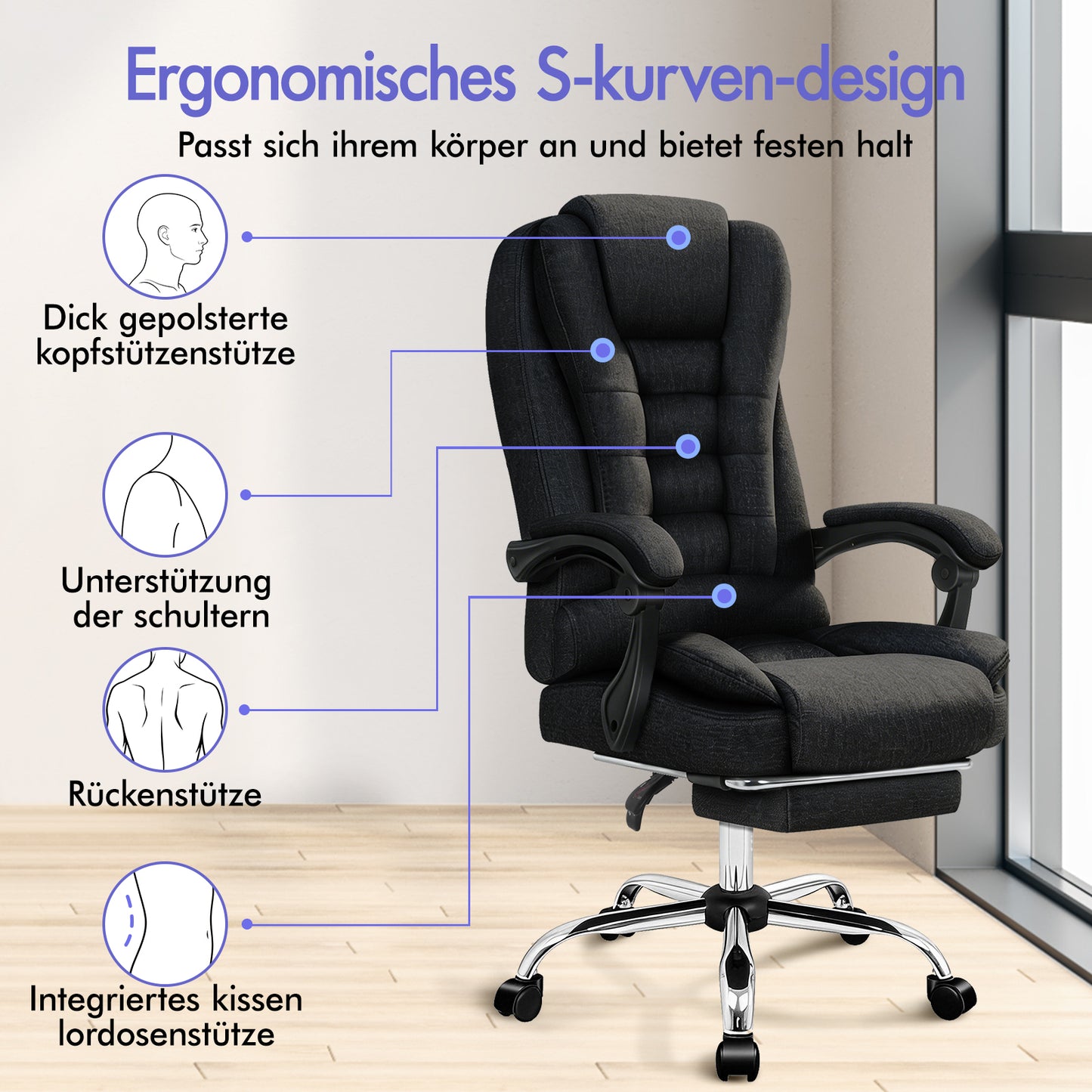 ALFORDSON Massage Bürostuhl Executive Sitz Stoff Gaming Computer Racer, Schwarz