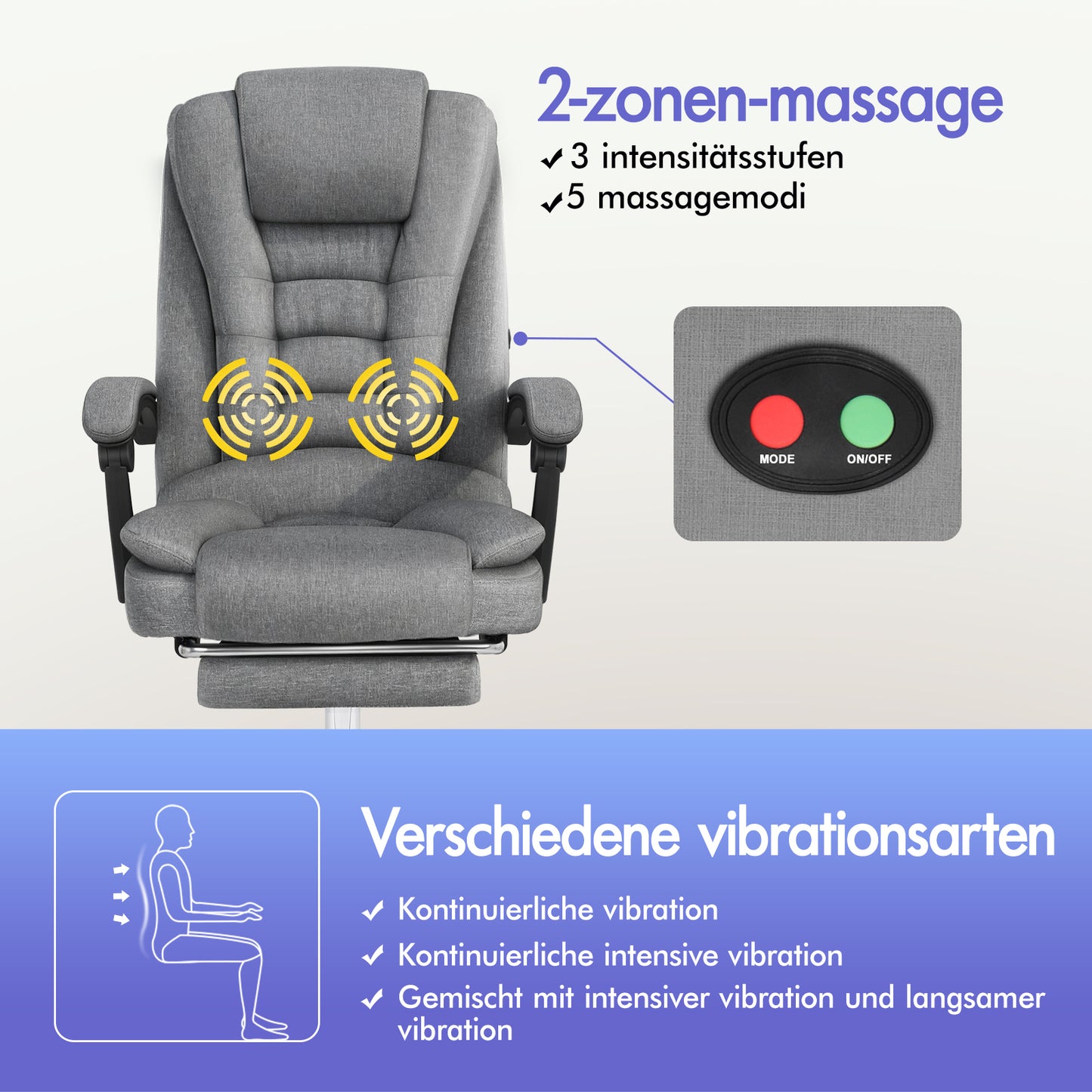 ALFORDSON Massage Bürostuhl Executive Sitz Stoff Gaming Computer Racer, Grau