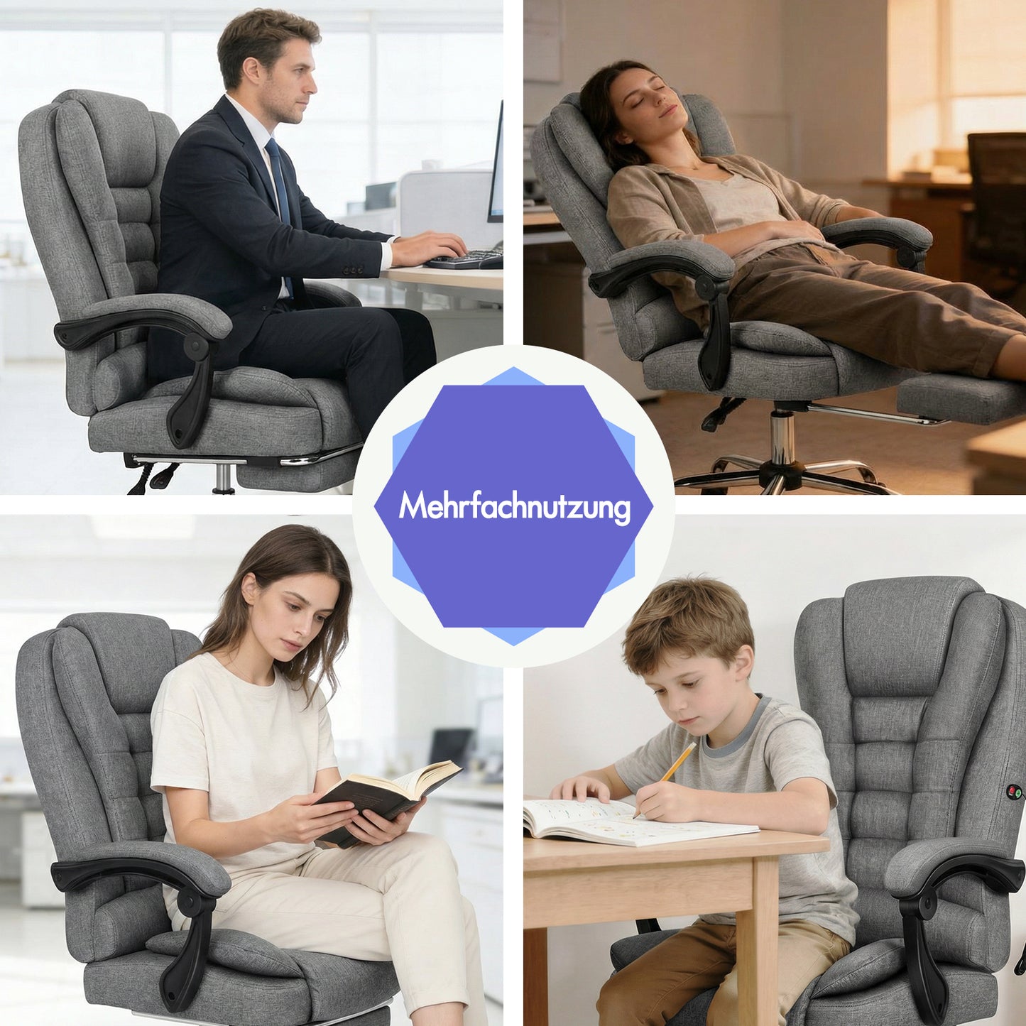 ALFORDSON Massage Bürostuhl Executive Sitz Stoff Gaming Computer Racer, Grau