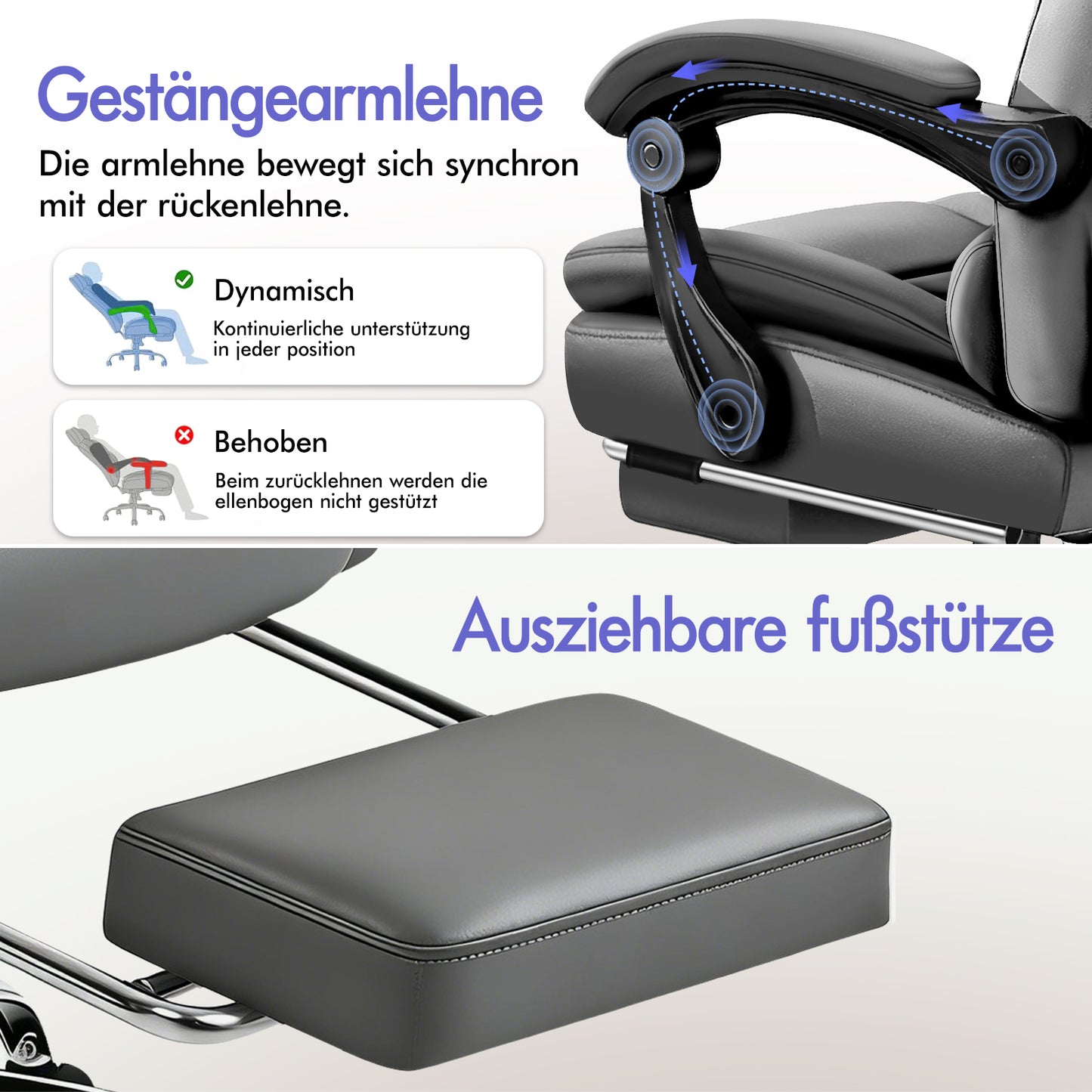 ALFORDSON Massage-Bürostuhl Gaming-Stuhl Executive-Sitz PU-Leder Computer Racer, Grau