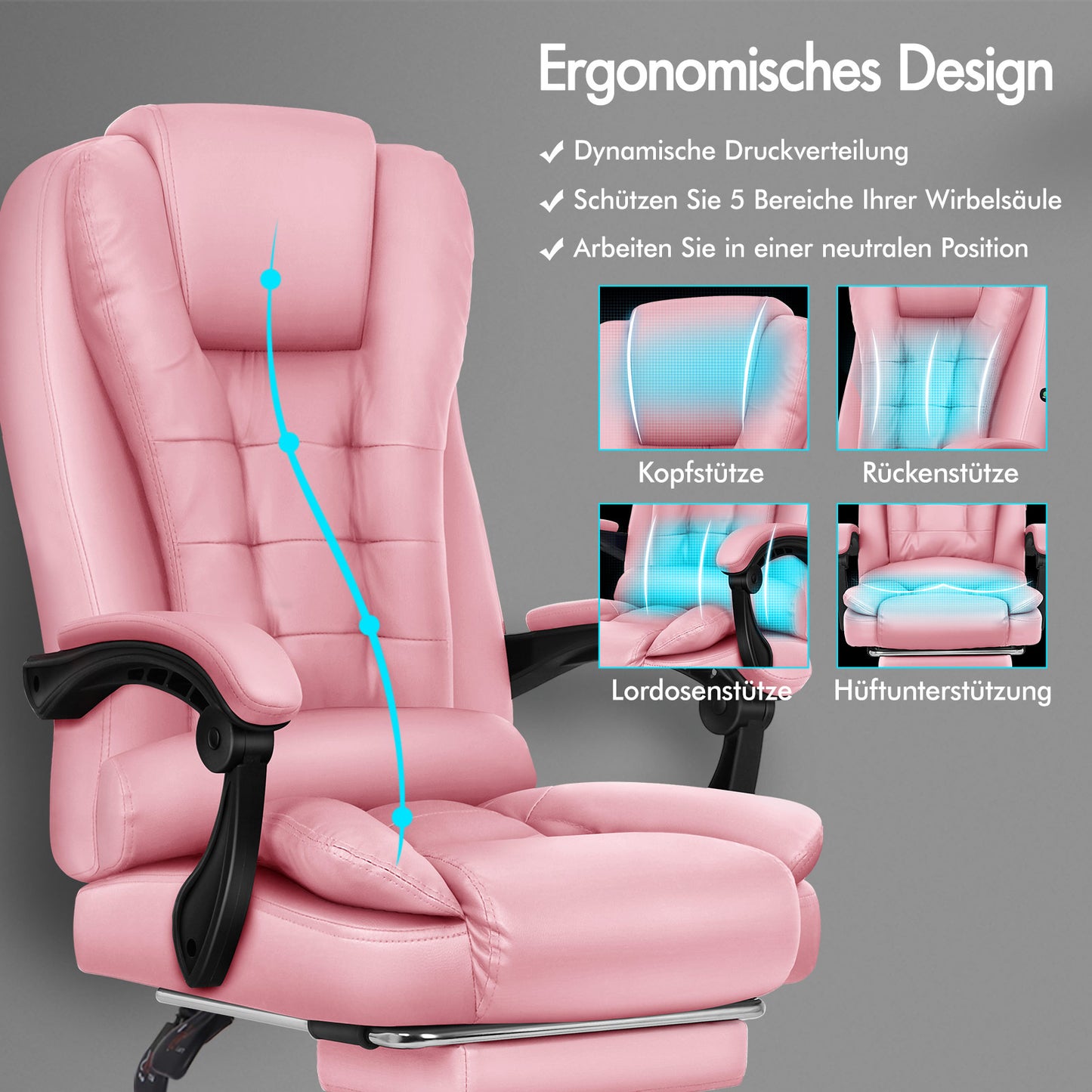 ALFORDSON Massage-Bürostuhl Gaming-Stuhl Executive-Sitz PU-Leder Computer Racer, Rosa