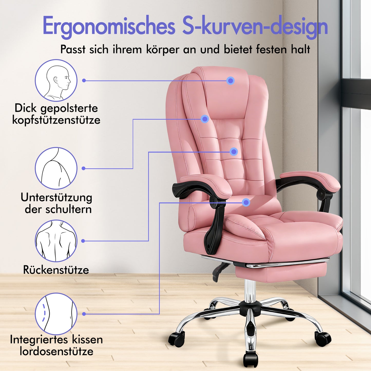 Silla de oficina de masaje ALFORDSON, silla para juegos, asiento ejecutivo de cuero sintético, para computadora, color rosa 