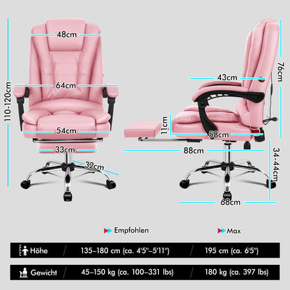 ALFORDSON Massage-Bürostuhl Gaming-Stuhl Executive-Sitz PU-Leder Computer Racer, Rosa
