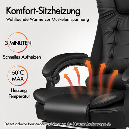 ALFORDSON Massage-Bürostuhl Beheizter Chef-Computersitz Schwarz
