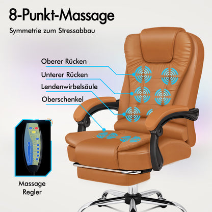 ALFORDSON Massage-Bürostuhl Beheizter Chef-Computersitz Braun