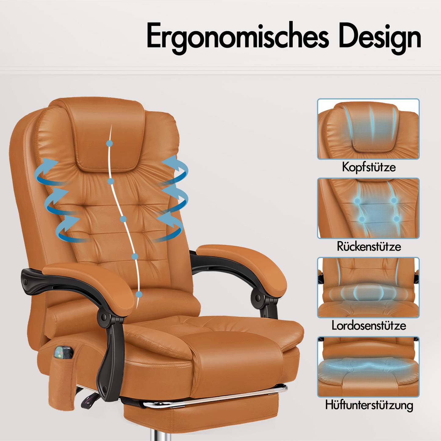 ALFORDSON Massage-Bürostuhl Beheizter Chef-Computersitz Braun