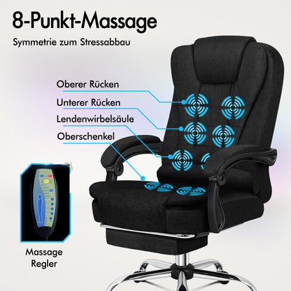 Silla de oficina de masaje ALFORDSON, asiento ejecutivo para computadora de tela con calefacción, color negro