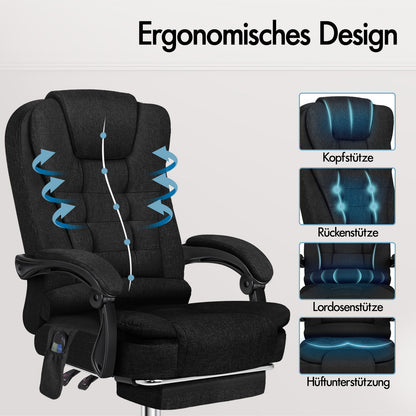 Silla de oficina de masaje ALFORDSON, asiento ejecutivo para computadora de tela con calefacción, color negro