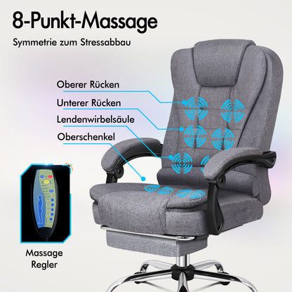 ALFORDSON Massage-Bürostuhl Stoff Beheizter Chef-Computersitz Grau