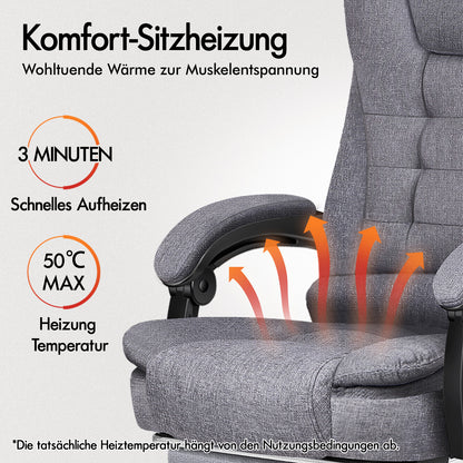 ALFORDSON Massage-Bürostuhl Stoff Beheizter Chef-Computersitz Grau