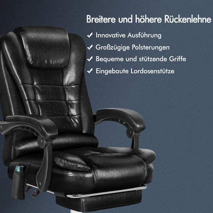 ALFORDSON Massage-Bürostuhl Beheizter Chef-Computersitz Schwarz glänzend