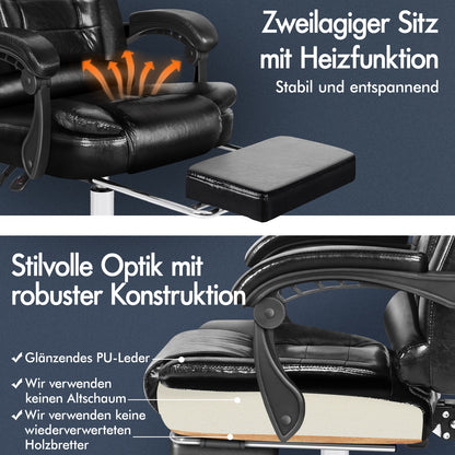 ALFORDSON Massage-Bürostuhl Beheizter Chef-Computersitz Schwarz glänzend