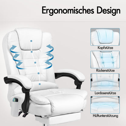 ALFORDSON Massage-Bürostuhl Beheizter Chef-Computersitz Weiß