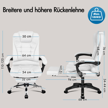 ALFORDSON Massage-Bürostuhl Beheizter Chef-Computersitz Weiß