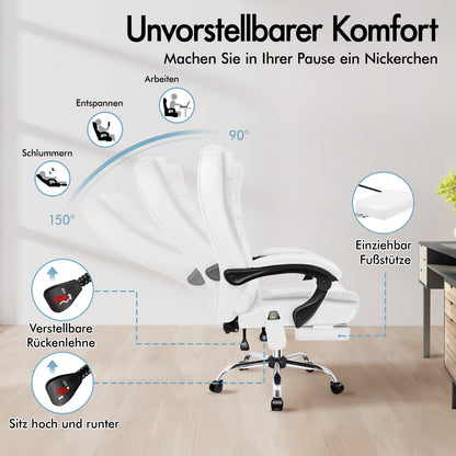 ALFORDSON Massage-Bürostuhl Beheizter Chef-Computersitz Weiß