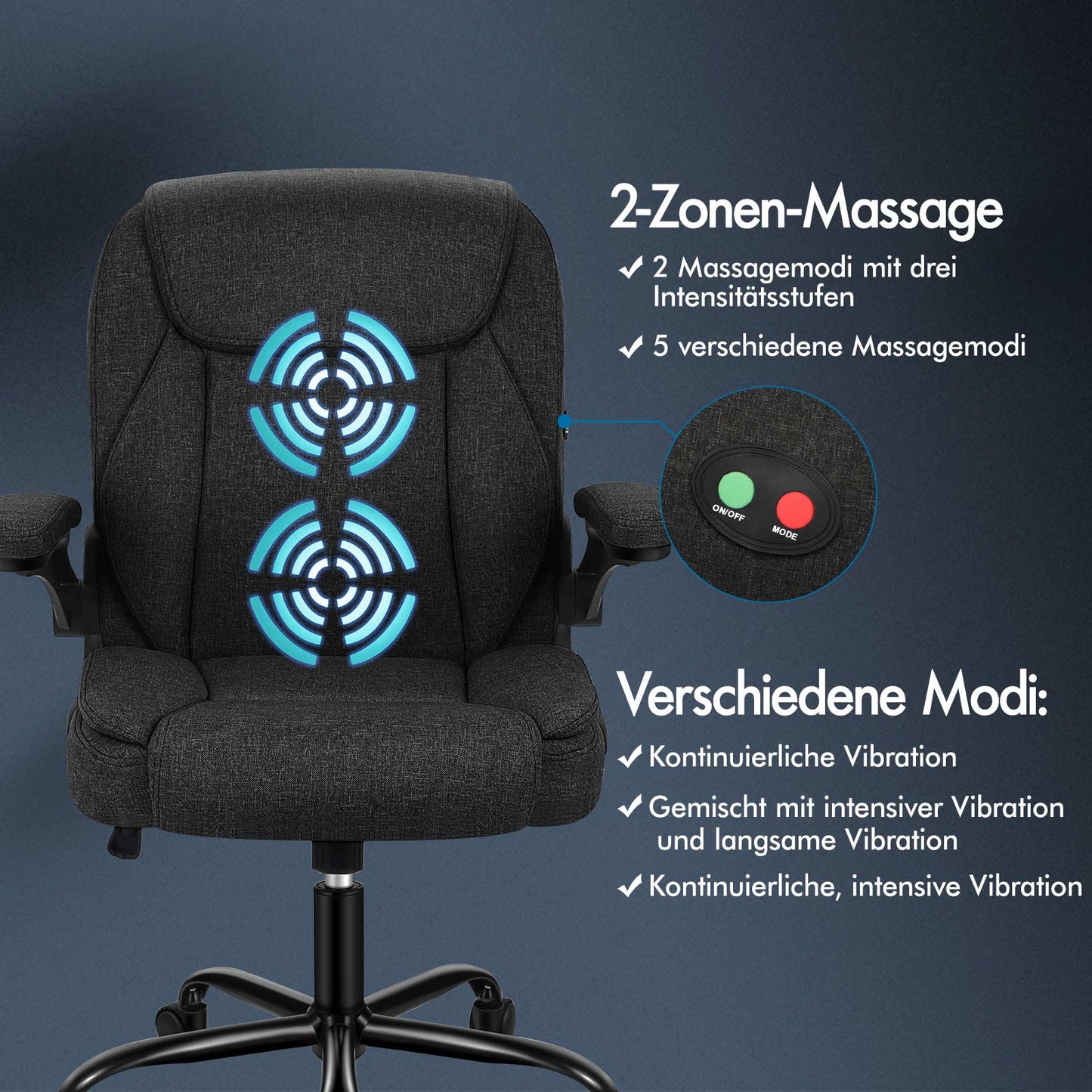 ALFORDSON Massage Bürostuhl Chefsessel Computerstuhl Gamingstuhl Stoff Schwarz