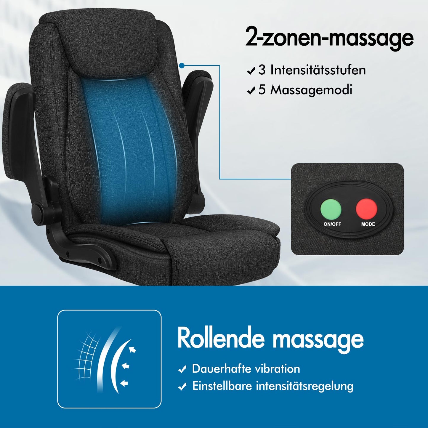 ALFORDSON Massage Bürostuhl Ergonomischer Executive Computer Gaming Stoff Schwarz