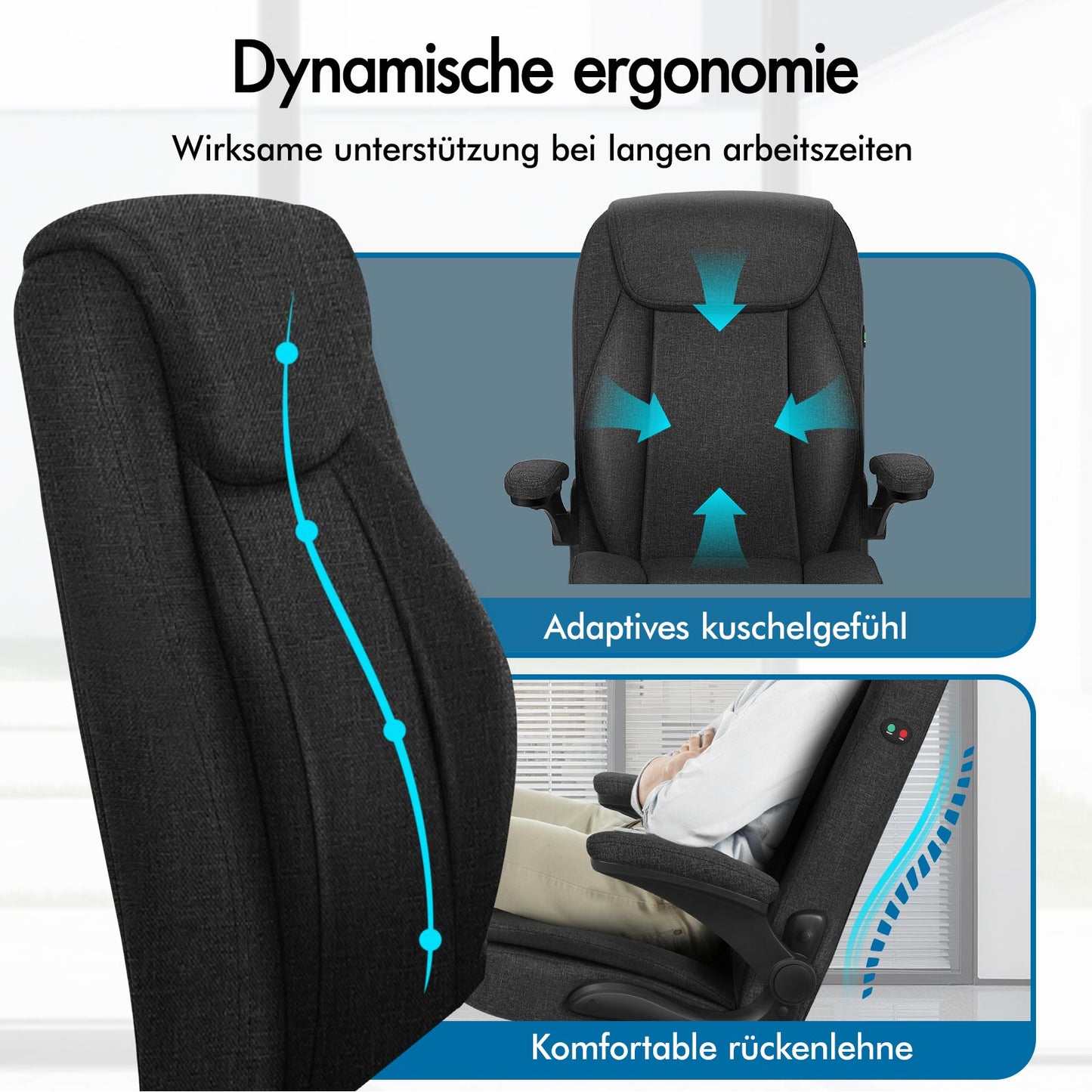 ALFORDSON Massage Bürostuhl Ergonomischer Executive Computer Gaming Stoff Schwarz