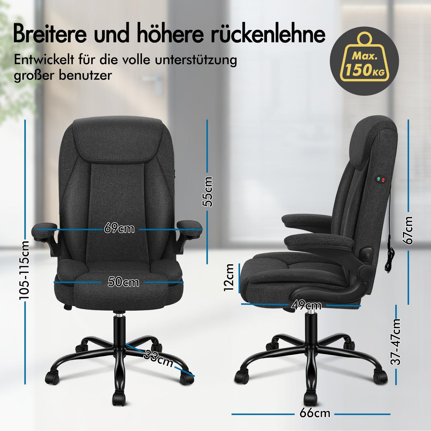 ALFORDSON Massage Bürostuhl Ergonomischer Executive Computer Gaming Stoff Schwarz