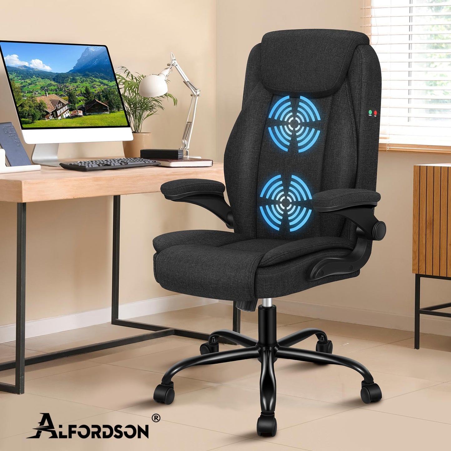 ALFORDSON Massage Bürostuhl Ergonomischer Executive Computer Gaming Stoff Schwarz