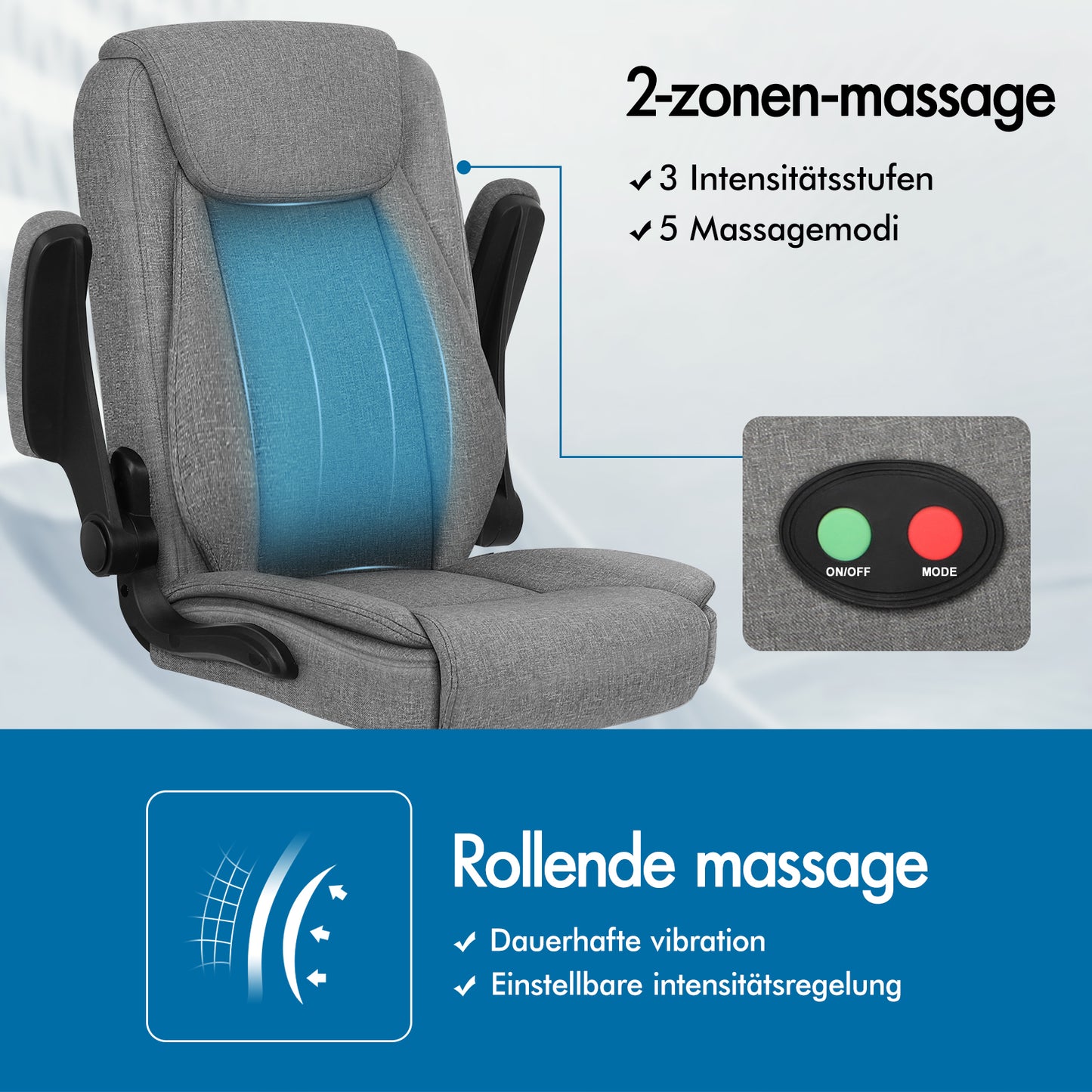 ALFORDSON Massage Bürostuhl Ergonomischer Executive Computer Gaming Stoff Grau