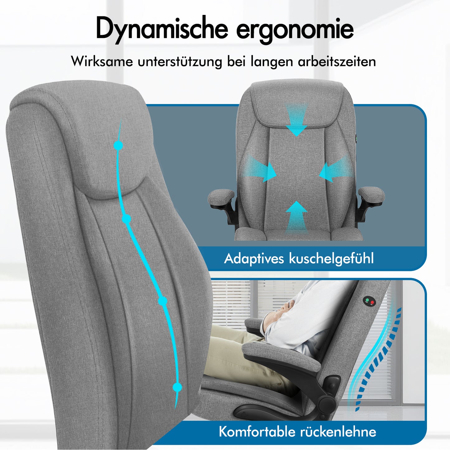ALFORDSON Massage Bürostuhl Ergonomischer Executive Computer Gaming Stoff Grau