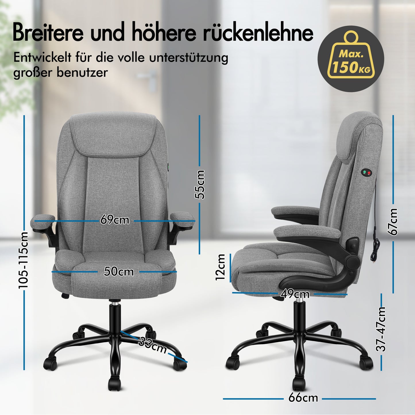 ALFORDSON Massage Bürostuhl Ergonomischer Executive Computer Gaming Stoff Grau