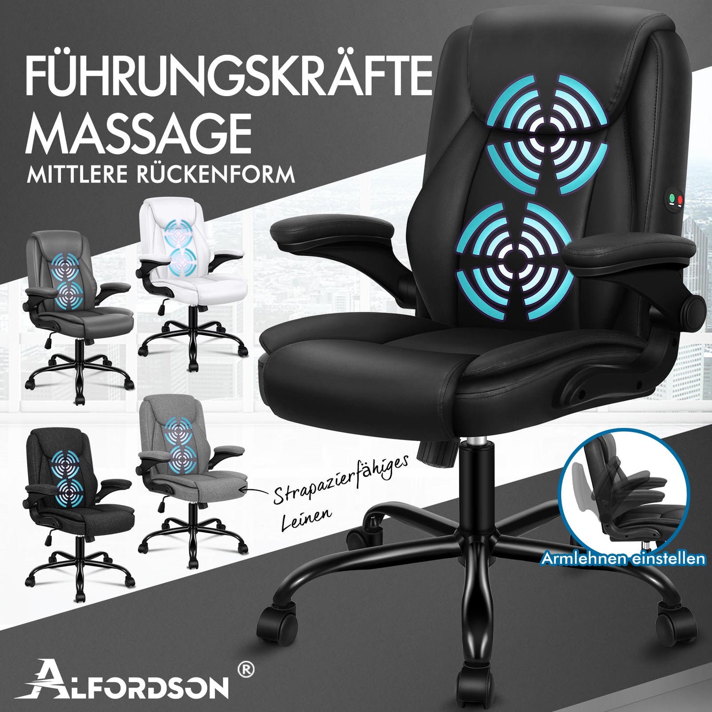 ALFORDSON Massage Bürostuhl Executive Gaming Racing Sitz PU-Leder/ Leinenstoff