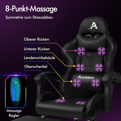ALFORDSON Gaming Chair Office Massage Computer Racing Seat PU Leather Black 