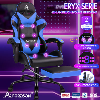 ALFORDSON Gaming Stuhl Büro Massage Computer Racing Sitz PU Leder Blau