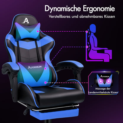 ALFORDSON Gaming Stuhl Büro Massage Computer Racing Sitz PU Leder Blau