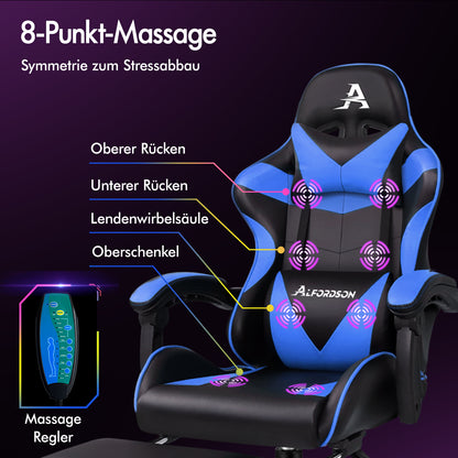ALFORDSON Gaming Stuhl Büro Massage Computer Racing Sitz PU Leder Blau