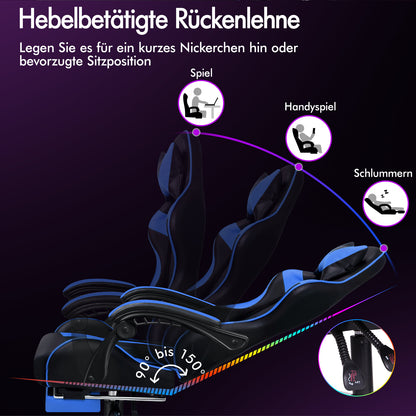 ALFORDSON Gaming Stuhl Büro Massage Computer Racing Sitz PU Leder Blau