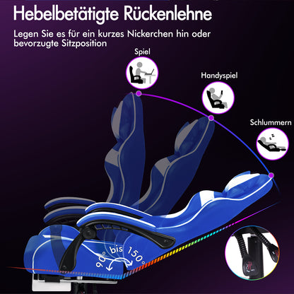 ALFORDSON Gaming Stuhl Büro Massage Computer Racing Sitz PU Leder Blau&Weiß