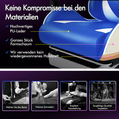 ALFORDSON Gaming Stuhl Büro Massage Computer Racing Sitz PU Leder Blau&Weiß
